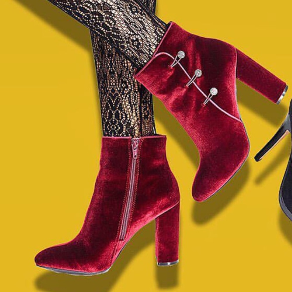 Hasbeens Merlot Velvet Sparkle Buttons Boot